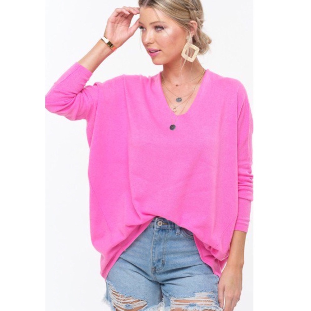 Last 1️⃣ Pink V-Neck Slouchy Sweater - Picture 2 of 5